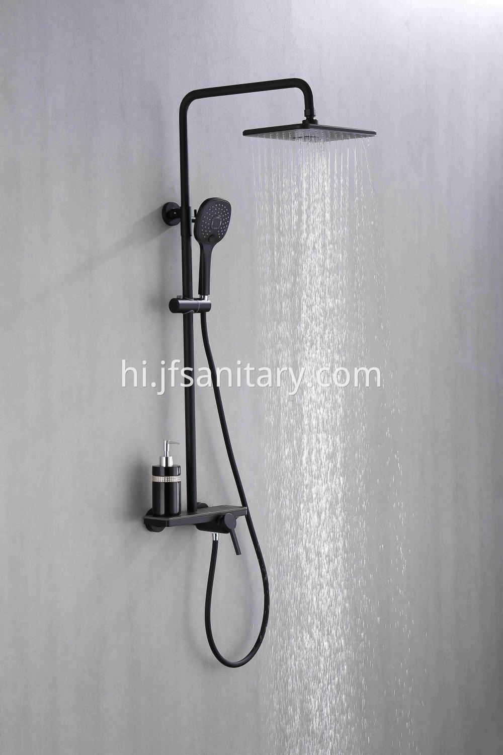 Black Square Shower Mixer Set With Marble Shelf